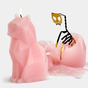 Pyro Pet Original Kisa Geometric Light Pink Cat Candle with Skeleton NIB
